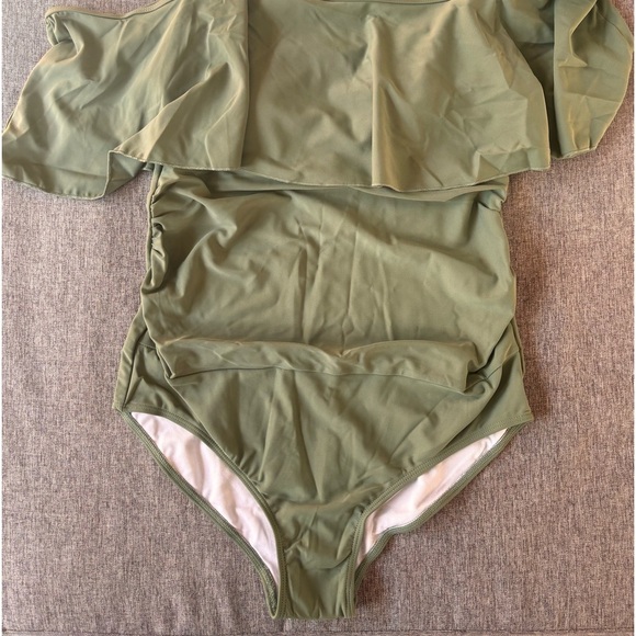 Maternity Swimsuit Flounced One Piece Bathing Suit Off-Shoulder - Picture 2 of 7